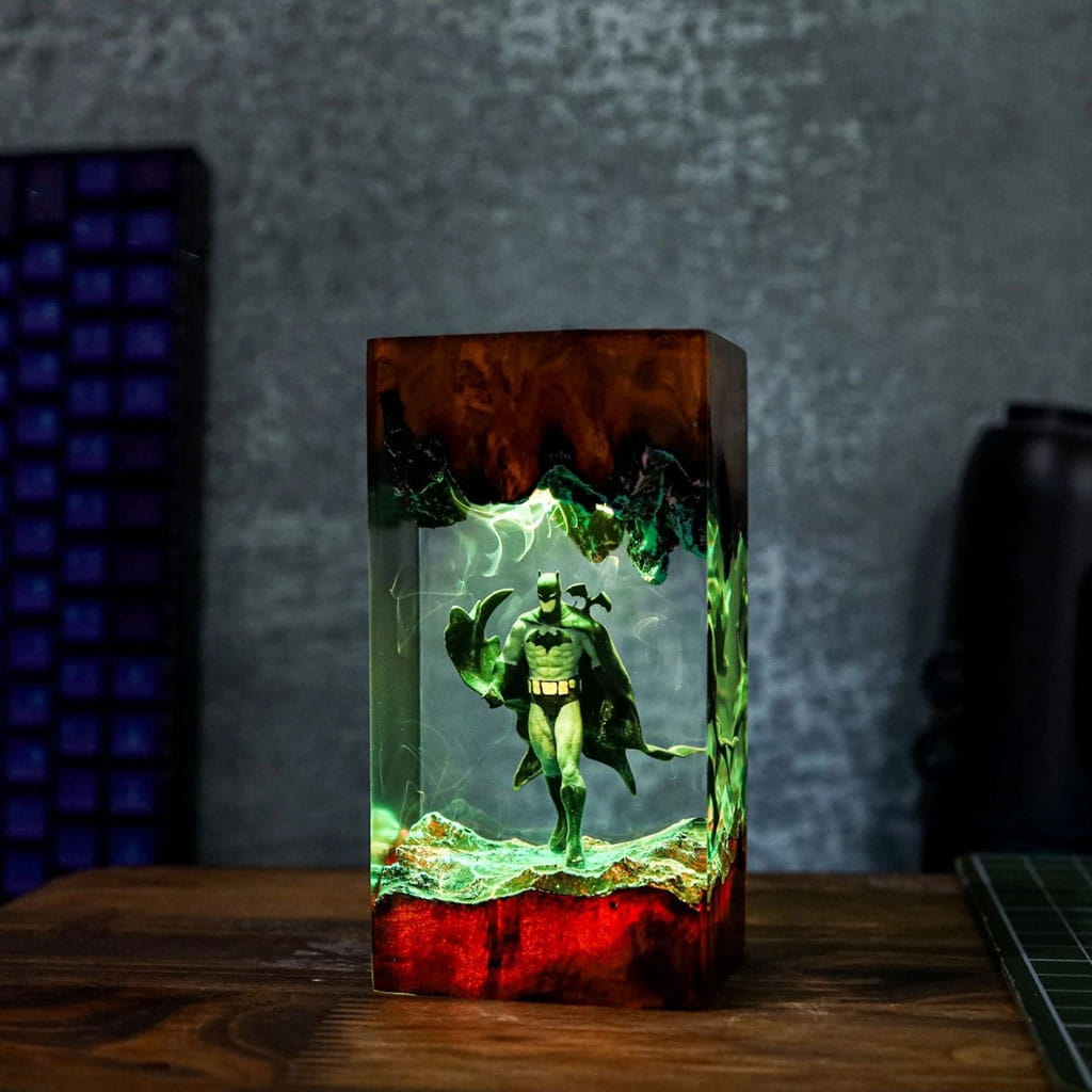 Batman Resin Lamp Green Red Light Epoxy Decor