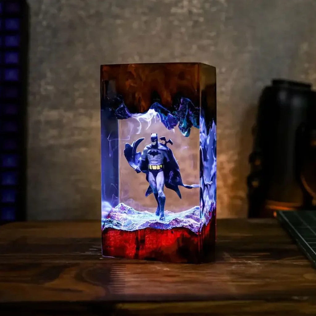 Batman Resin Lamp Red Base Blue Glow Decor