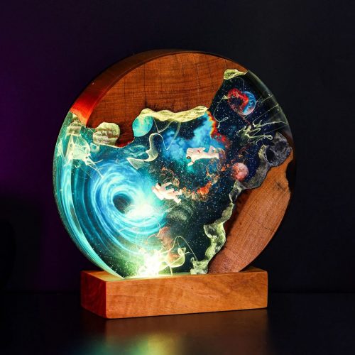 Black Hole Galaxy Resin Lamp Wood Base