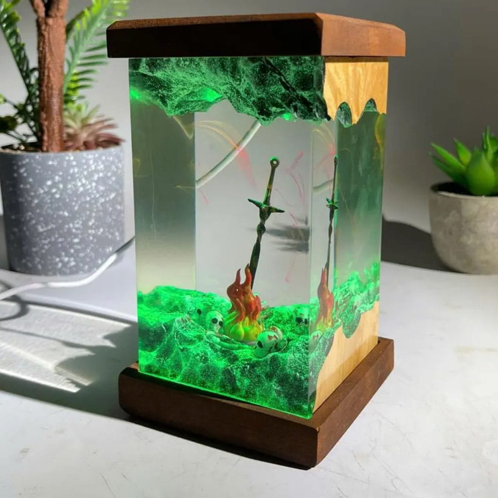 Bonfire Dark Souls Sword Lamp Green Glow Night Light