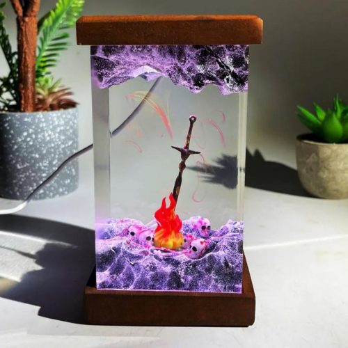 Bonfire Dark Souls Sword Lamp Purple Light Full View