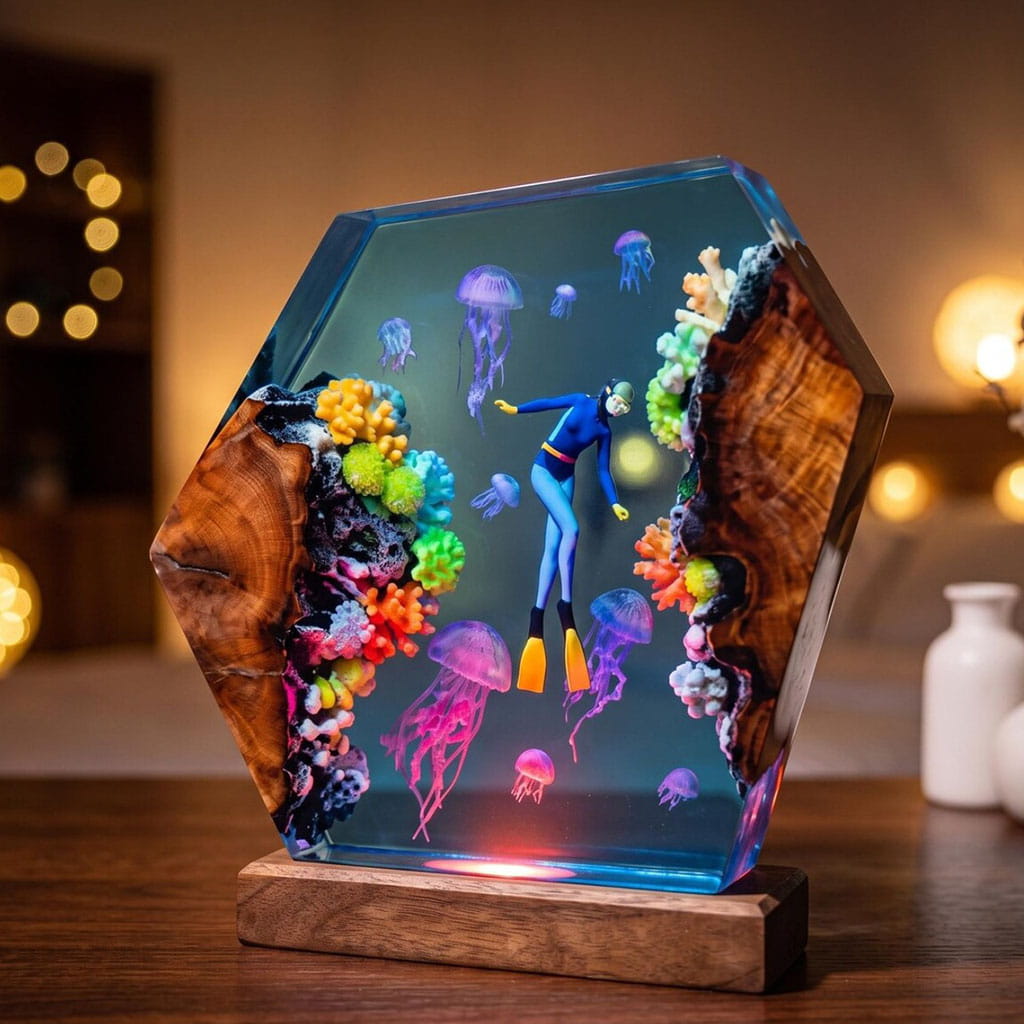 Diver Jellyfish Resin Lamp Warm Ambiance