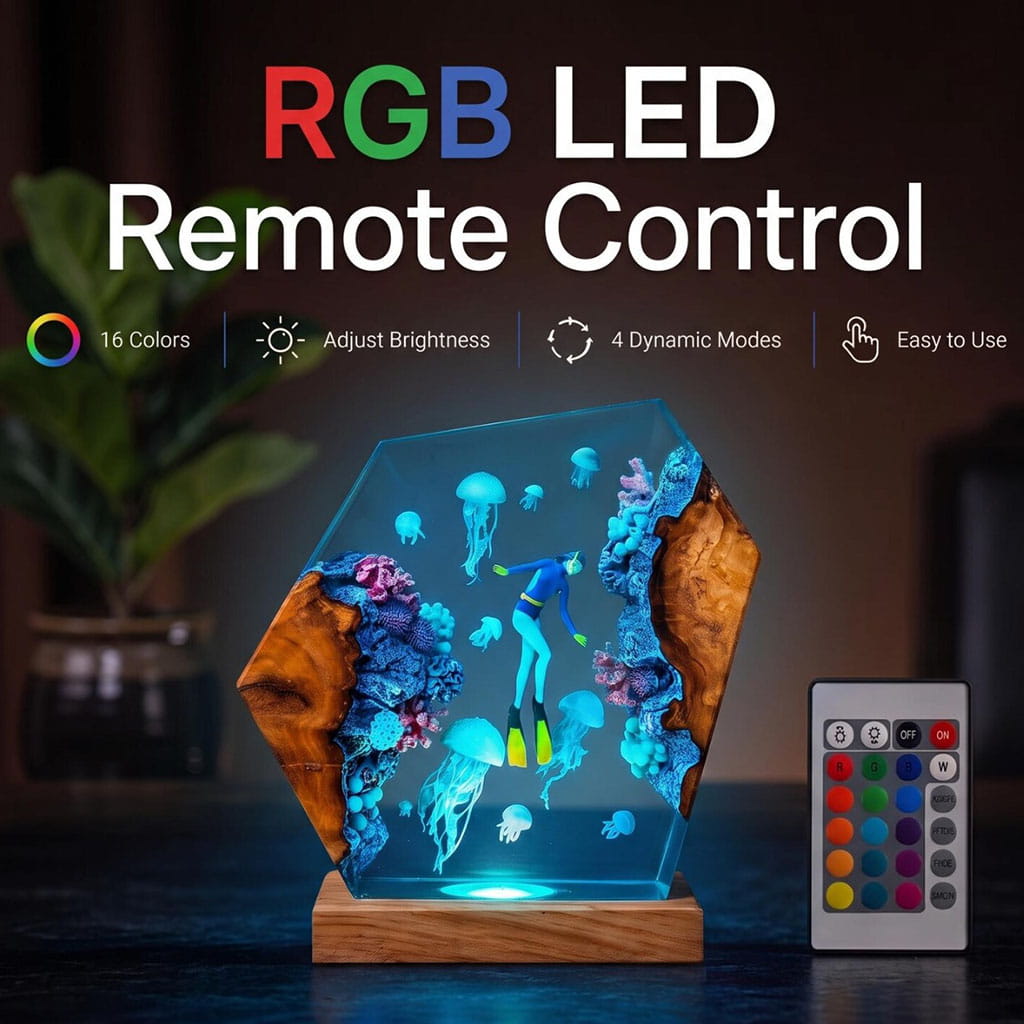 Diver Resin Lamp RGB LED Remote Control