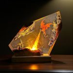 Dragon Fire Epoxy Resin Lamp Ver2 Handmade Night Light on Wooden Desk