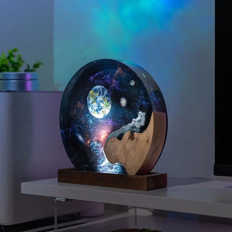 Earth Astronaut Resin Lamp Wood Base