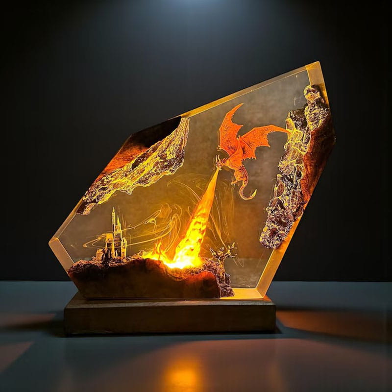 Fire Breathing Dragon Resin Lamp Ver2 Handmade Epoxy Night Light for Bedroom Decor