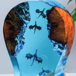 Flying Dragon Resin Lamp Wood Base Close