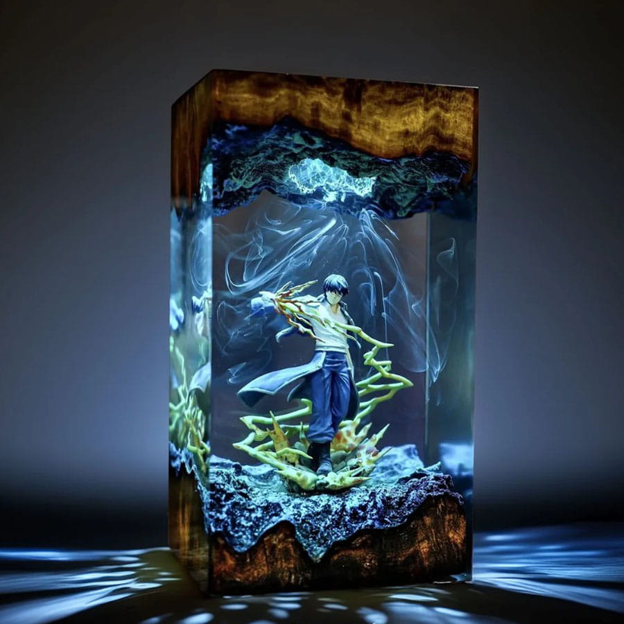 Fullmetal Alchemist Roy Mustang Epoxy Lamp Blue Flame Display