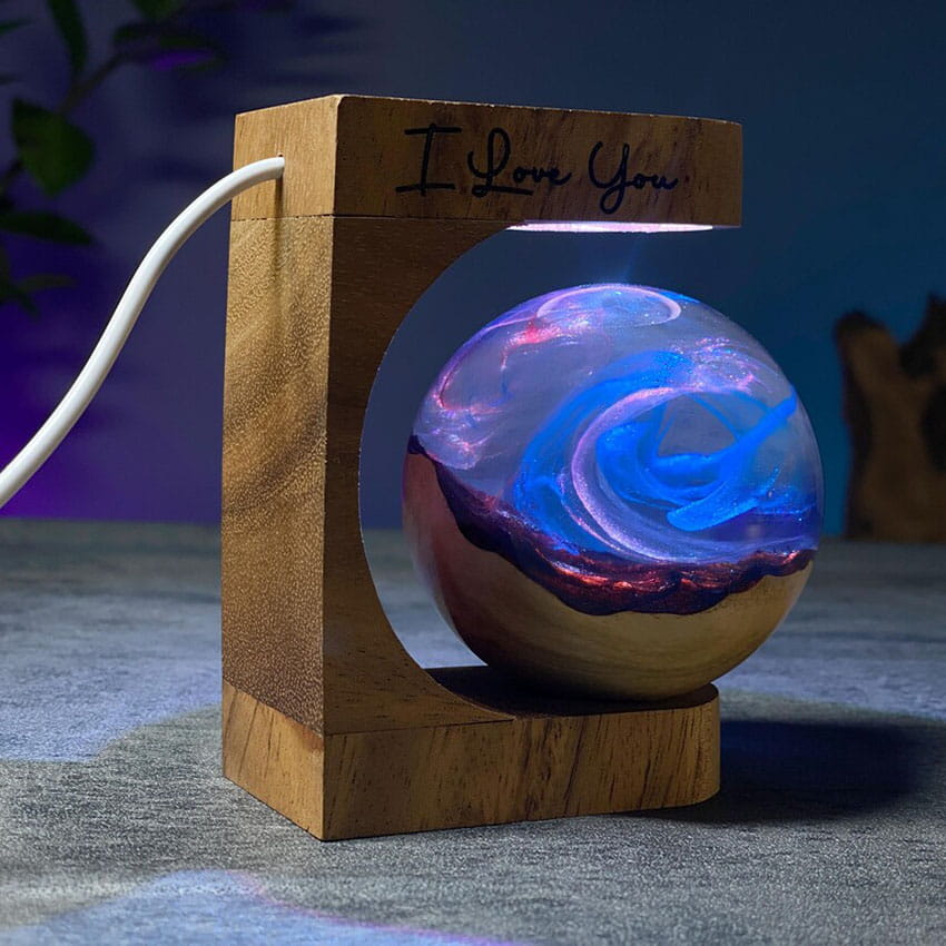 Galaxy Resin Lamp I Love You Wood Base