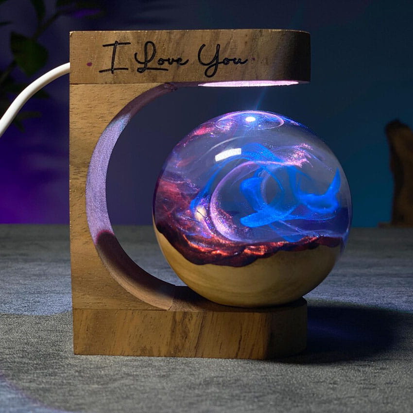 Galaxy Resin Lamp Pink Nebula Wood Base