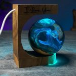 Galaxy Sphere Lamp Teal Glow Wood Stand