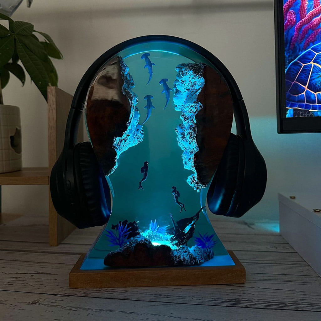 Glowing Scuba Diver Shark Night Light Headphone Standing Lamp