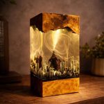 Godzilla Resin City Lamp Burl Wood Base Night Light