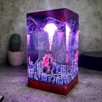 Godzilla Resin City Lamp Purple Glow Handmade Night Light