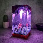Godzilla Resin City Lamp Purple Light Handmade Decor