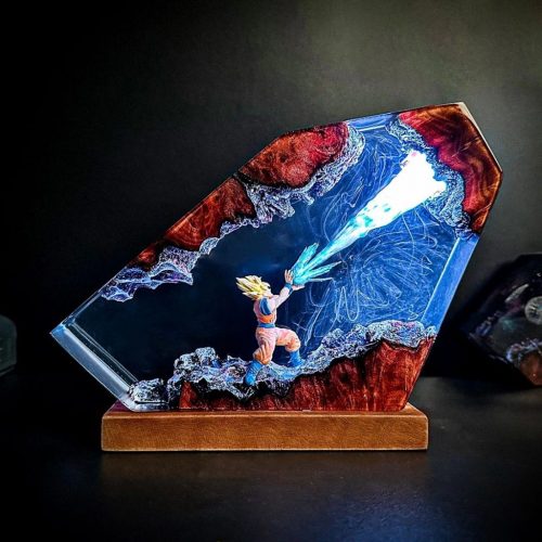 Goku Anime Resin Lamp, Dark Blue Epoxy Night Light Handmade Gift