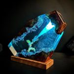 Goku Energy Wave Resin Lamp, Teal LED Handmade Night Light Anime