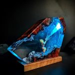 Goku Super Saiyan Epoxy Lamp, Dark Red Wood Base Night Light