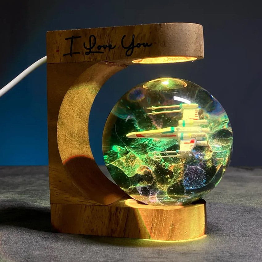 Gold Wood Spaceship Globe Resin Lamp