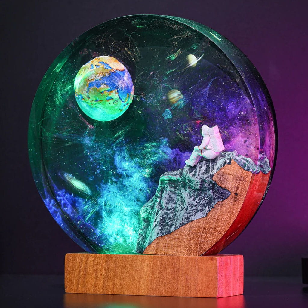 Green Glow Earth Astronaut Resin Lamp