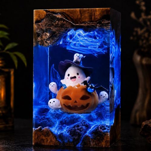 Halloween Pumpkin Lamp Blue Light Ghost Resin Night Light