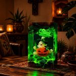 Halloween Pumpkin Lamp Green Light Ghost Epoxy Decor