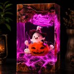 Halloween Pumpkin Lamp Purple Glow Ghost Resin Night Light