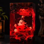 Halloween Pumpkin Lamp Red Glow Ghost Resin Night Light