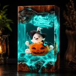 Halloween Pumpkin Lamp Teal Light Ghost Epoxy Decor