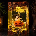 Halloween Pumpkin Lamp Yellow Glow Ghost Resin Decor