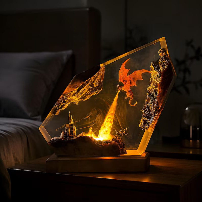 Handmade Dragon Resin Lamp Ver2 Fire Breathing Night Light for Bedside Table