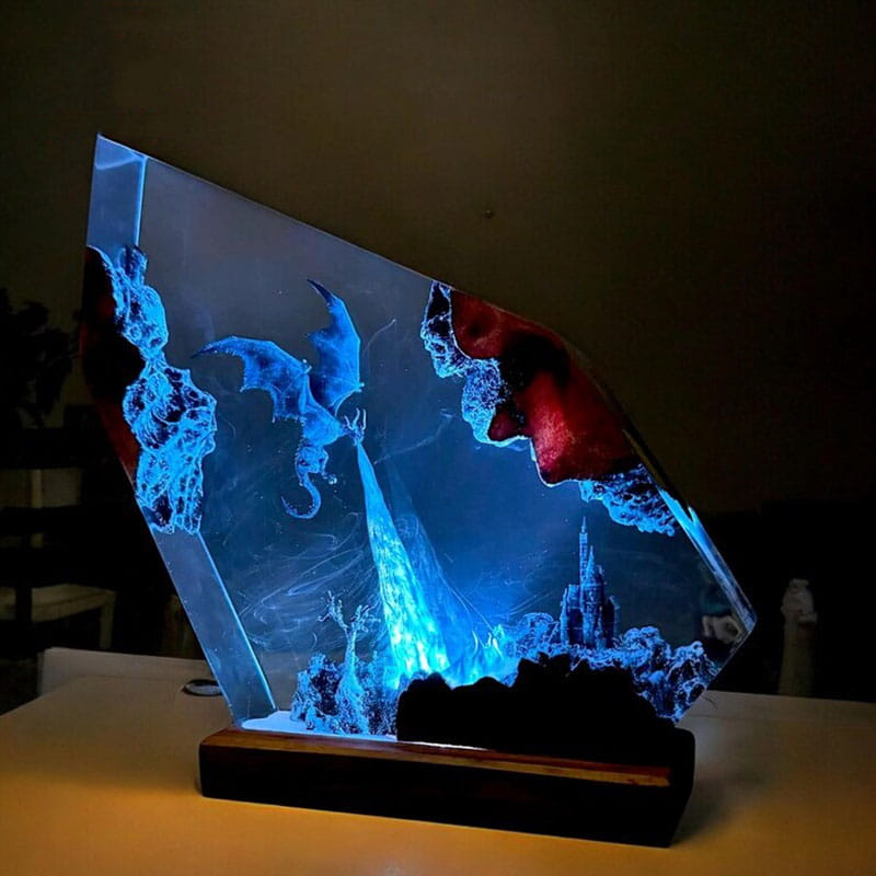 Handmade Ice Dragon Resin Lamp Ver2 Epoxy Night Light Ambient Room Setting