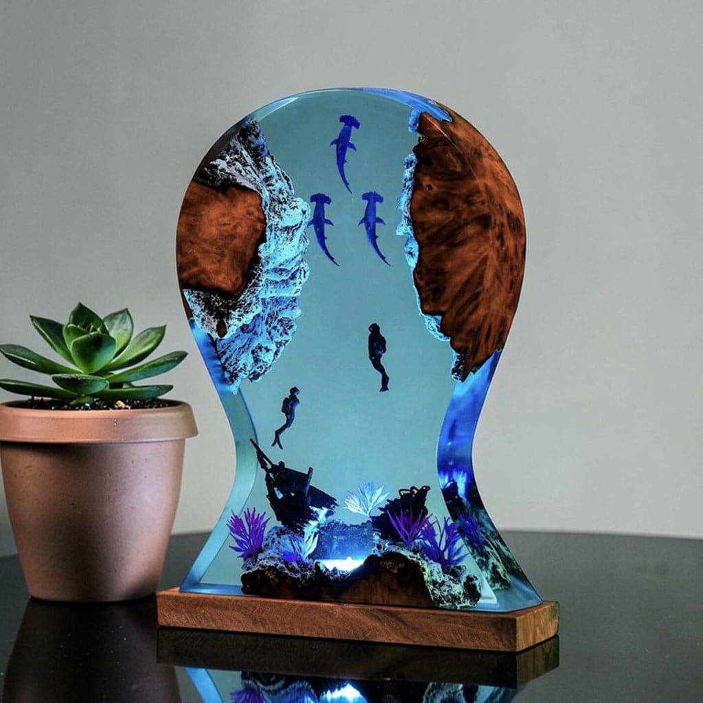 Headphone Stand Lamp Scuba Diver Shark