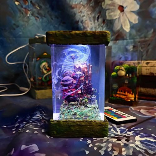 Howls Moving Castle Lamp Studio Ghibli Handmade Epoxy Resin Light Blue Glow