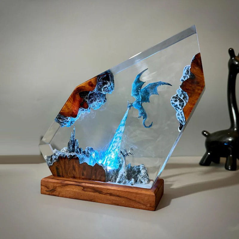 Ice Dragon Epoxy Lamp Ver2 Handmade Night Light for Desk Shelf Decor
