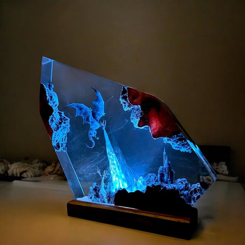 Ice Dragon Epoxy Resin Lamp Ver2 Handmade Night Light for Bedroom Decor