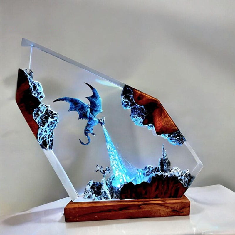 Ice Dragon Lamp Ver2 Epoxy Resin Night Light Handmade Fantasy Decor