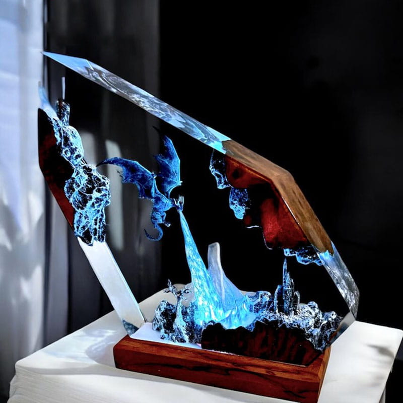 Ice Dragon Night Light Ver2 Epoxy Resin Lamp Handmade Home Office Display