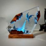 Ice Dragon Resin Lamp Ver2 Handmade Epoxy Night Light on Wooden Base