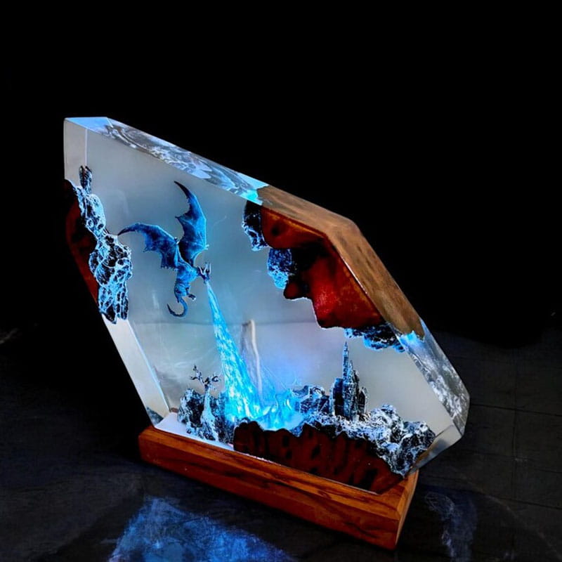 Ice Dragon Resin Night Light Ver2 Handmade Epoxy Lamp Dark Room Glow