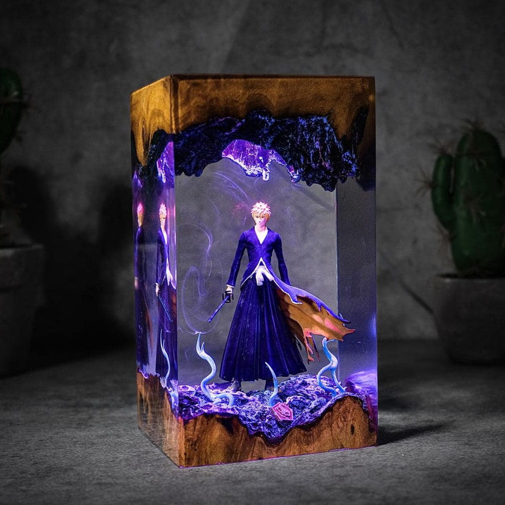 Ichigo Resin Lamp Handmade Epoxy Night Light Purple Display