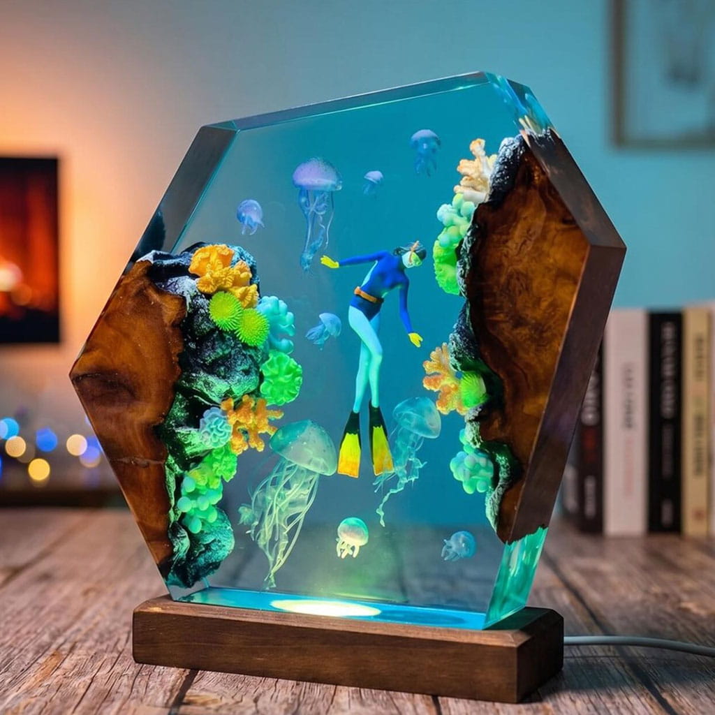 Jellyfish Diver Resin Lamp Home Decor