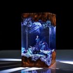 Kento Nanami Resin Lamp Handmade Night Light Blue Ocean Base