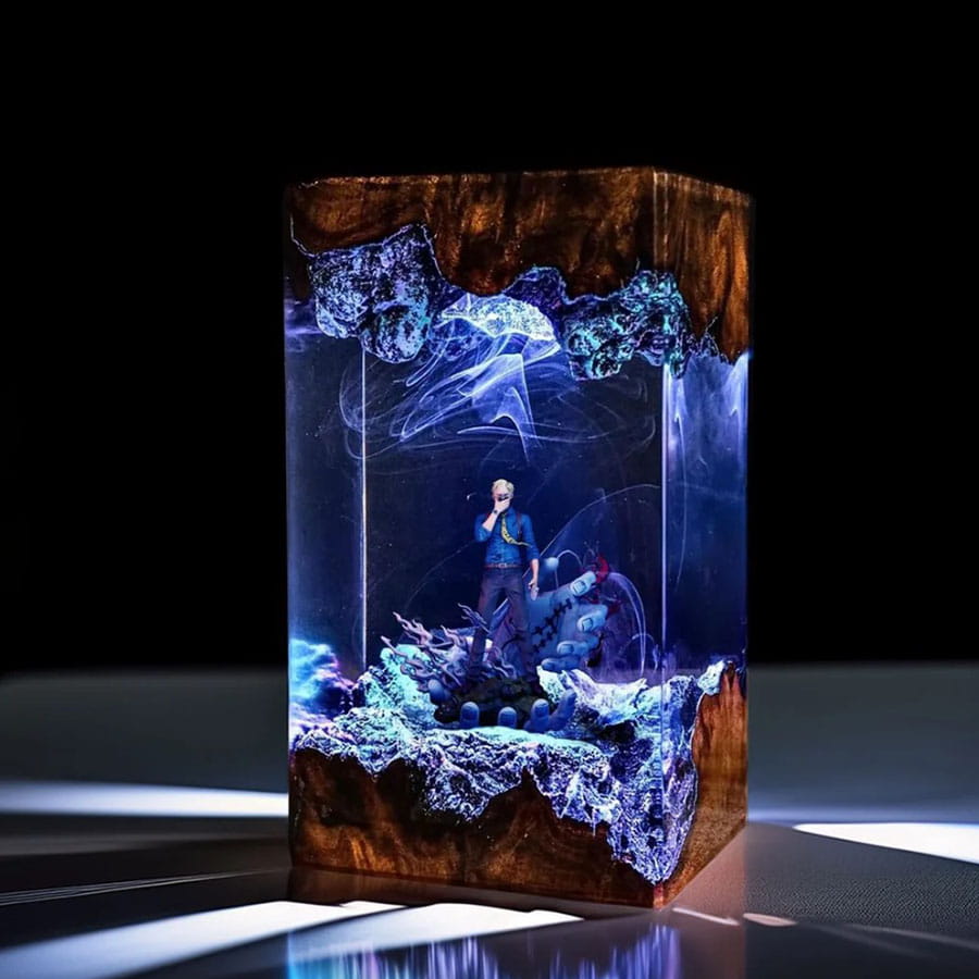 Kento Nanami Resin Lamp Handmade Night Light Blue Ocean Base