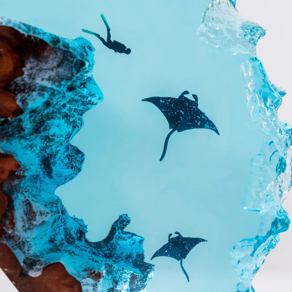 Manta Ray Diver Resin Lamp Close Up