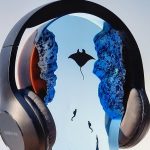 Manta Ray Ocean Resin Lamp Scuba Diver