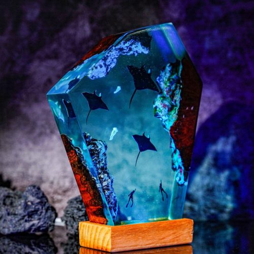 Manta Ray Reef Lamp Blue LED Glow