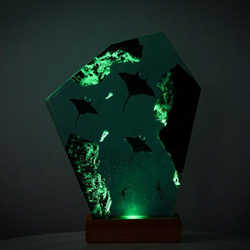 Manta Ray Reef Lamp Green LED Glow