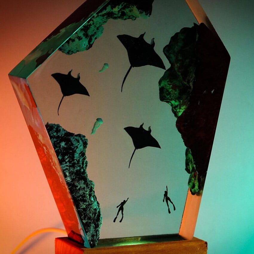 Manta Ray Reef Lamp Orange Teal Glow
