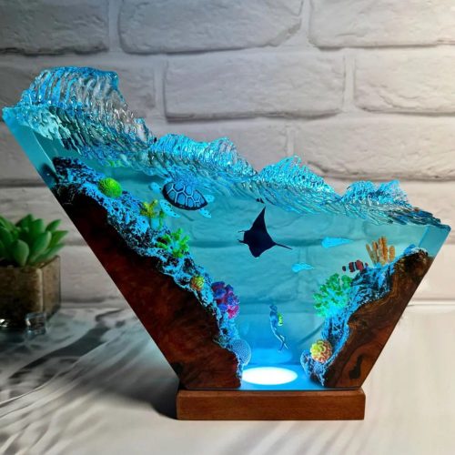 Manta Ray Turtle Resin Lamp Blue LED